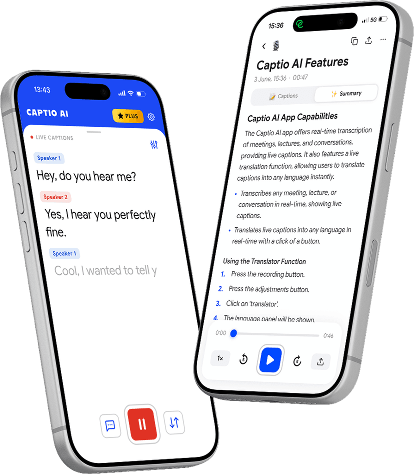 Captio AI app showing live captions in Finnish