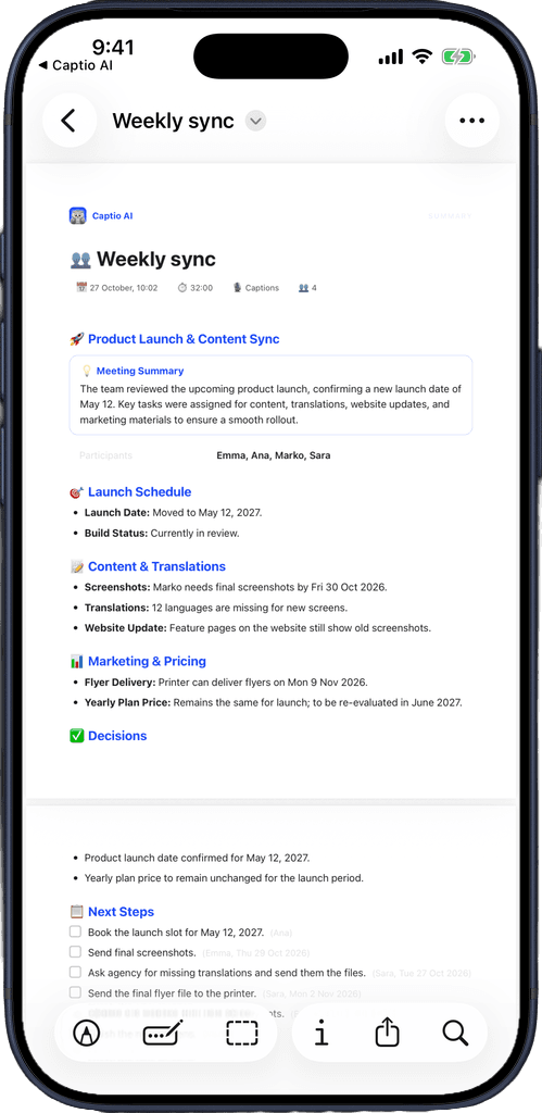 The exported PDF of the meeting summary open in Preview